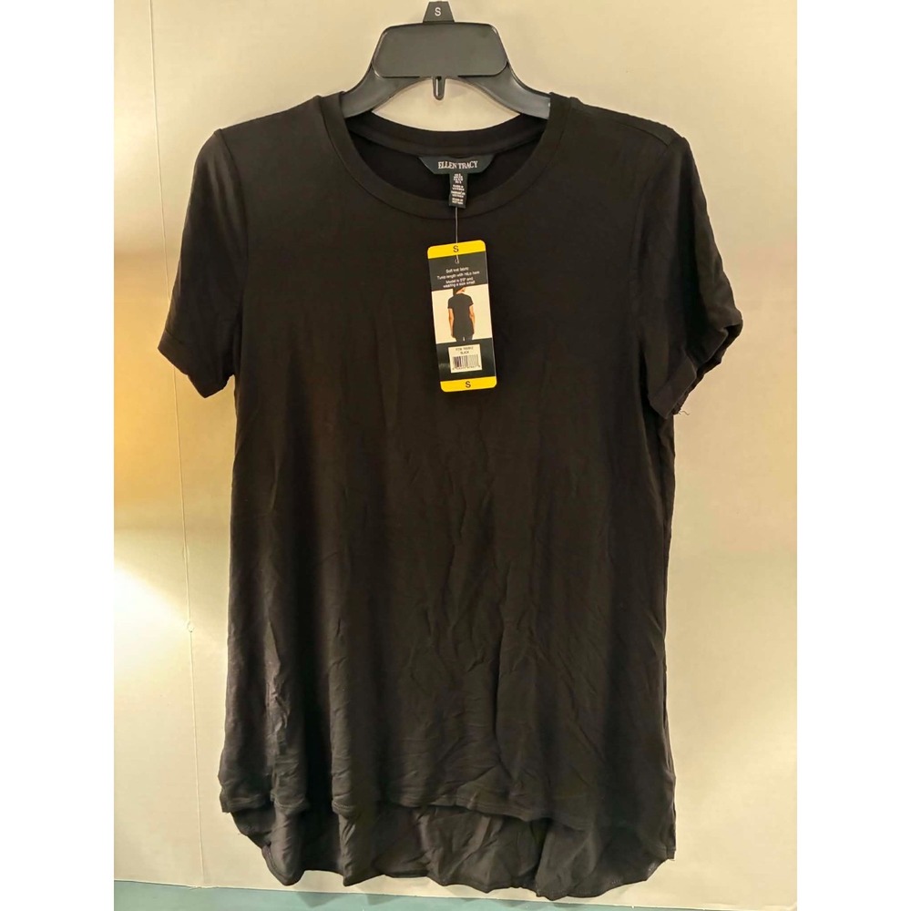 Ellen Tracy Womens‎ Black Short Sleeve High Low Tunic Top Size S New